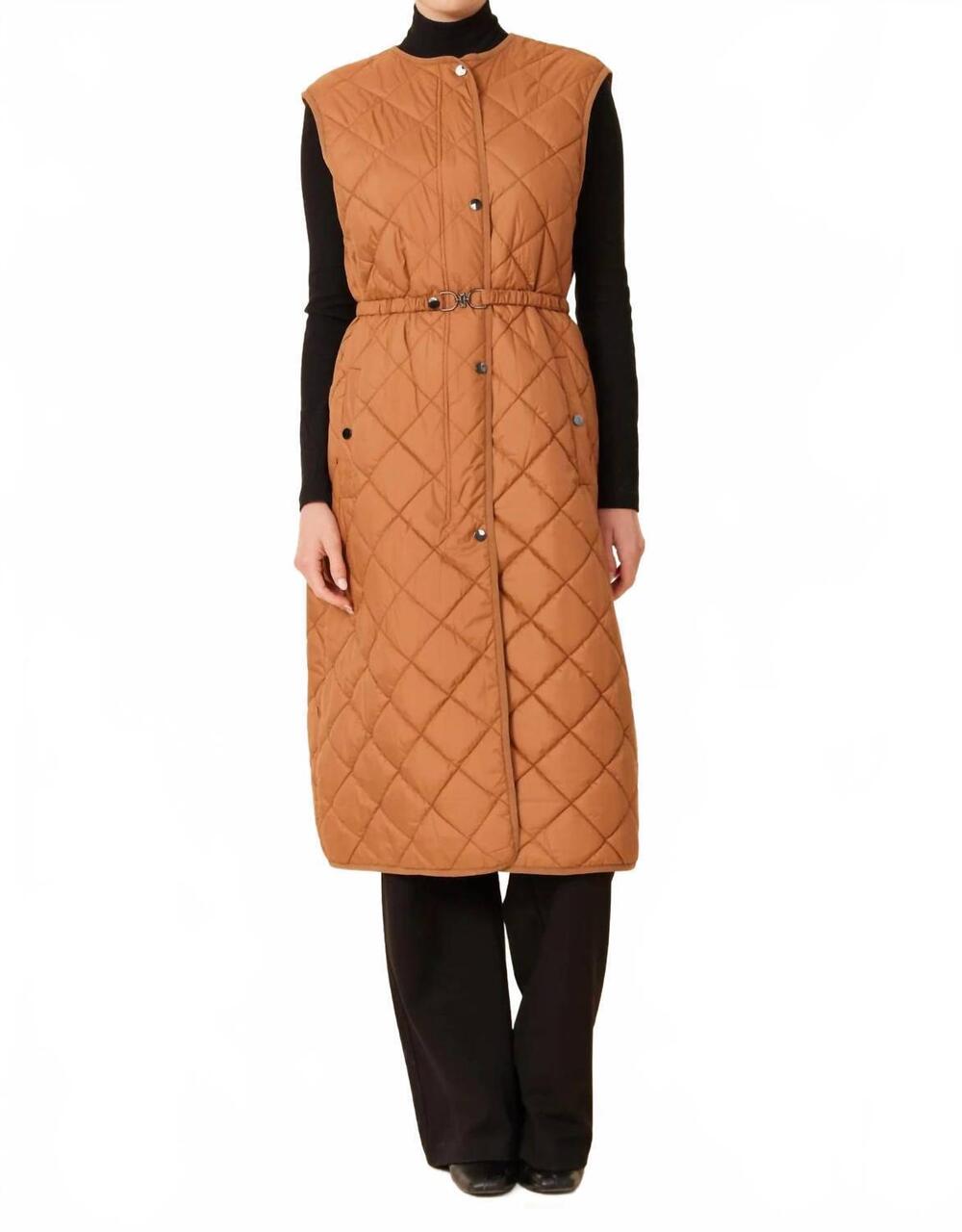 NEW DOLCE CABO quilted long vest in burnt orange